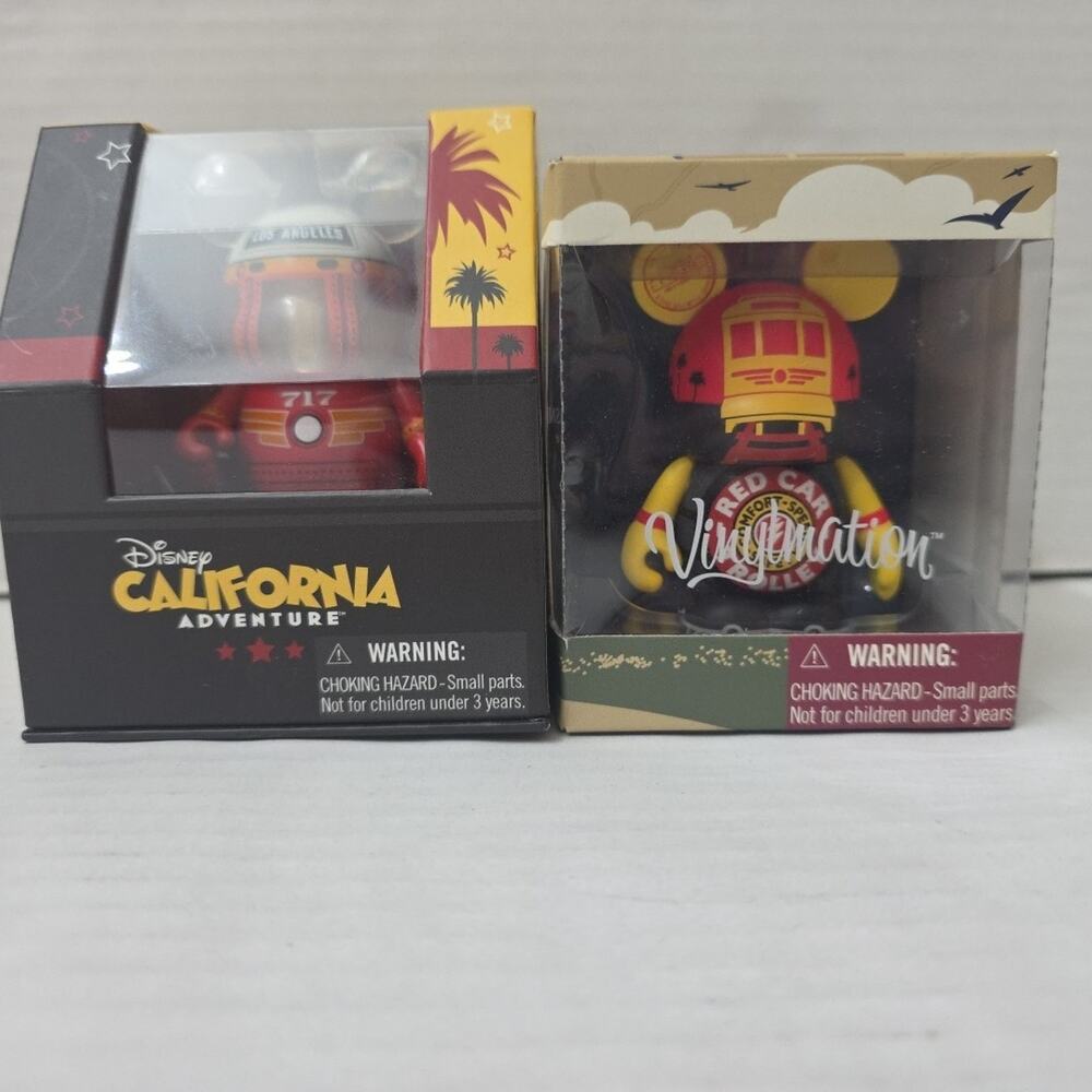 Lot Of 2 Disney Parks Vinylmation California Adventure Red Car Trolley New